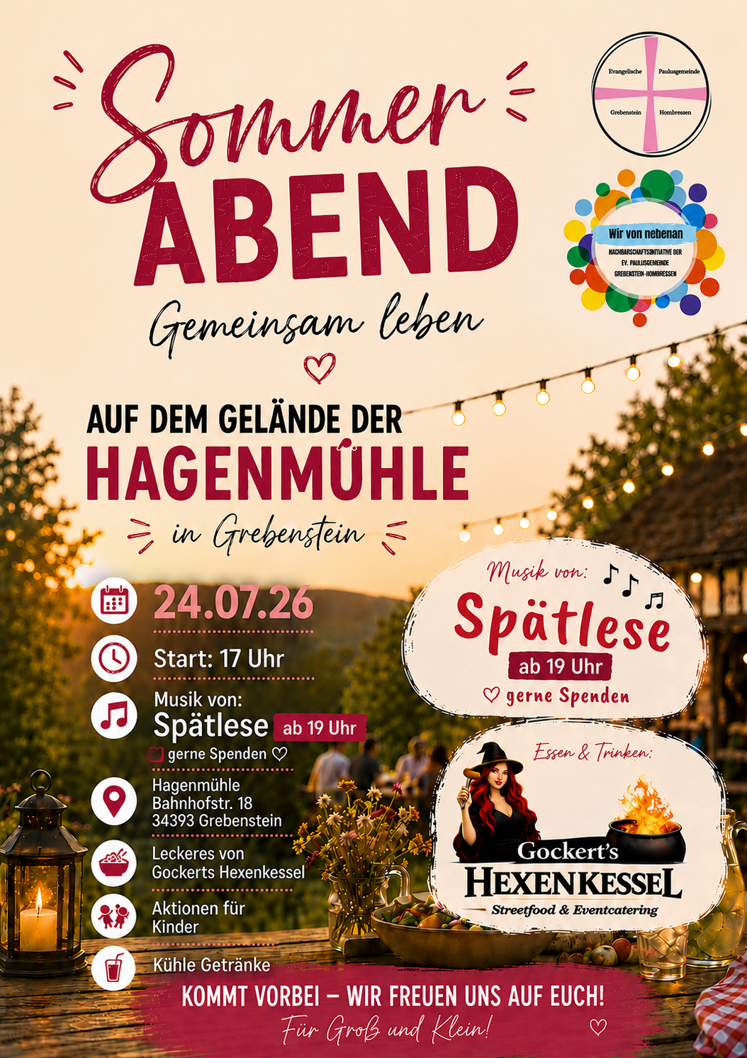 Sommerabend der Nachbarschaftsinitiative – 24.07.26 ab 17 Uhr Hagenmühle Grebenstein